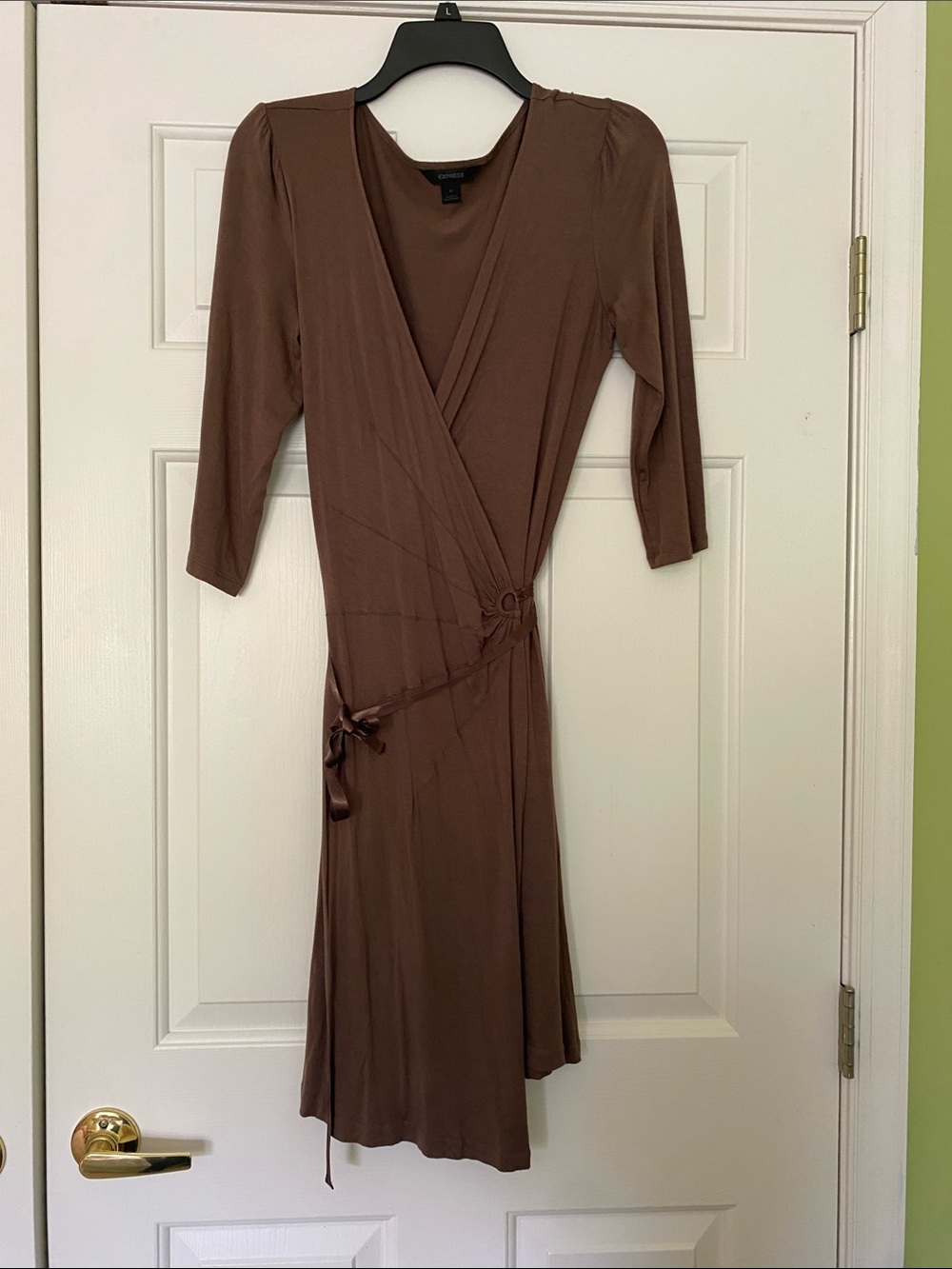 Express Taupe Wrap Midi Dress - Size Medium - Picture 2 of 6